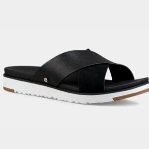 UGG Black and White Crisscross Slide Sandals